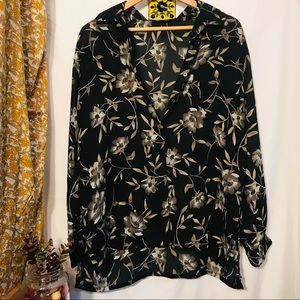 Black Floral PAGANI button down blouse size XL 14